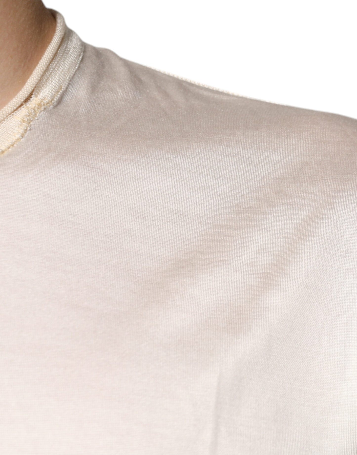 Dolce & Gabbana Off White Silk Henley Short Sleeves T-Shirt