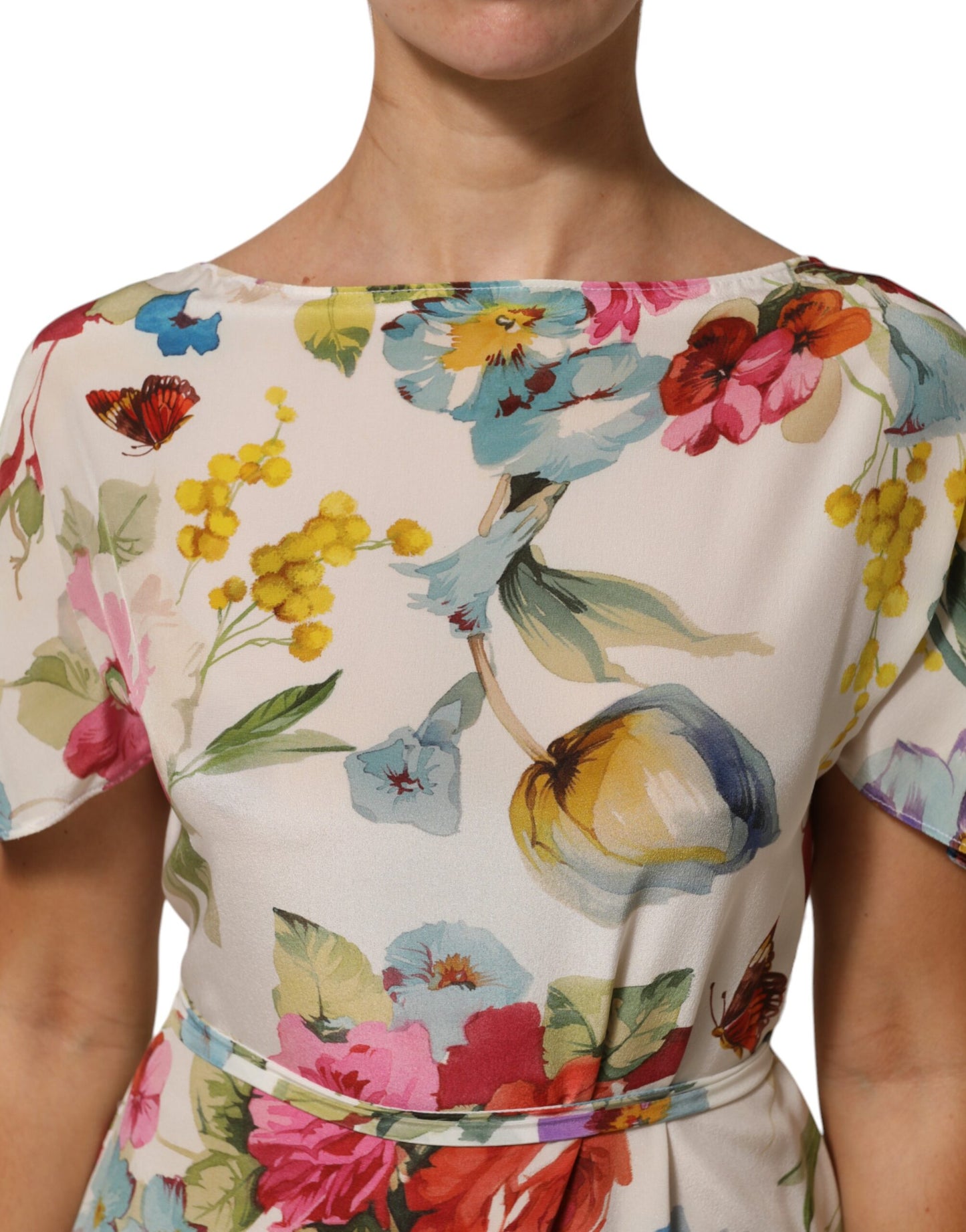 Dolce & Gabbana White Floral Print Silk Sheath LongGown Dress