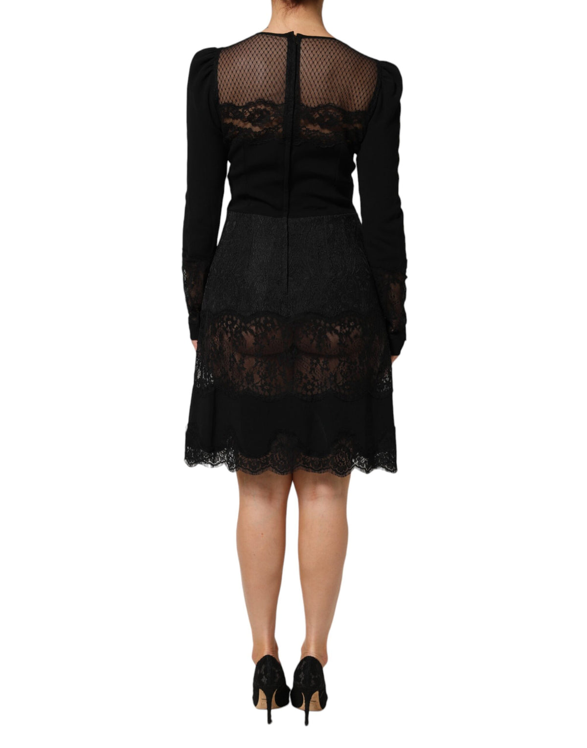 Dolce & Gabbana Black Floral Lace Trim Sheath A-line Dress