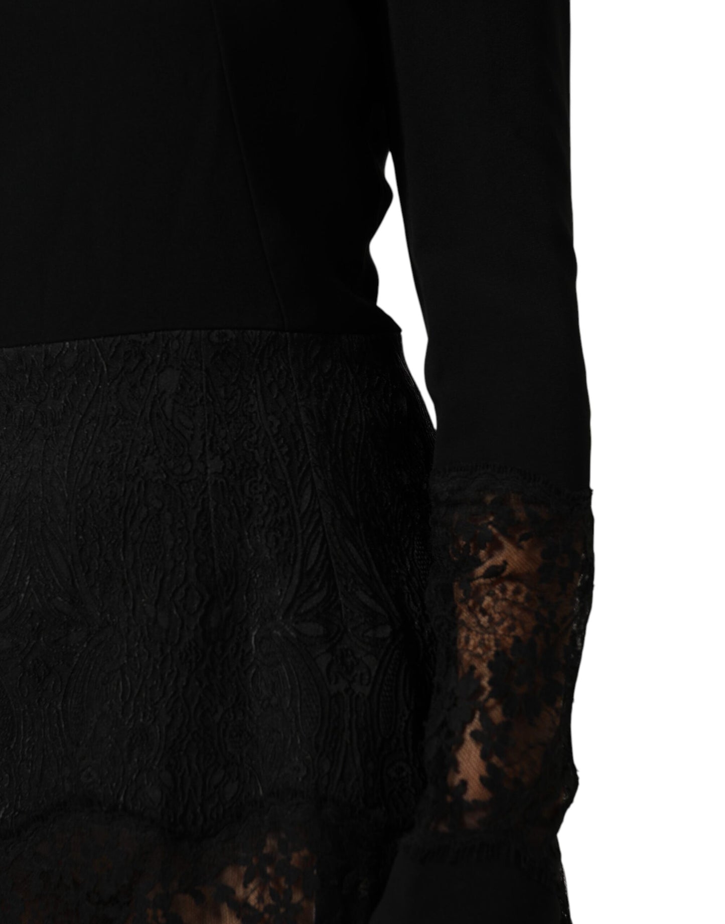 Dolce & Gabbana Black Floral Lace Trim Sheath A-line Dress