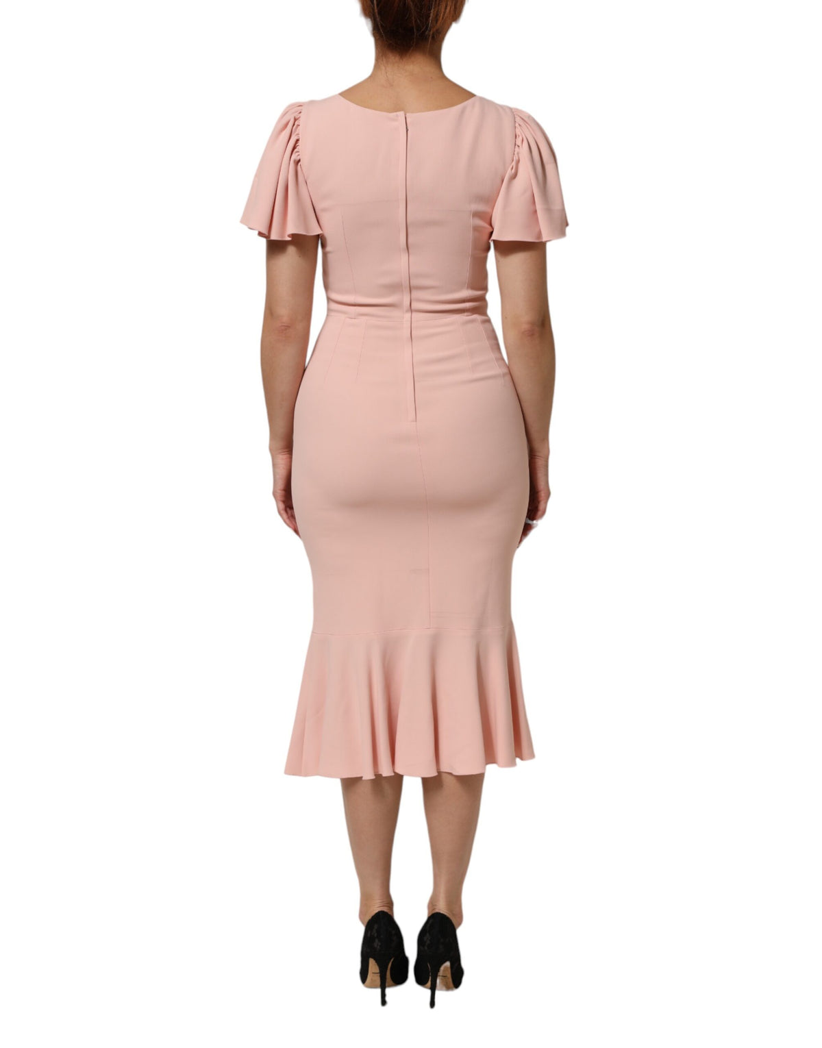 Dolce & Gabbana Pink Viscose Short Sleeves Sheath Midi Dress