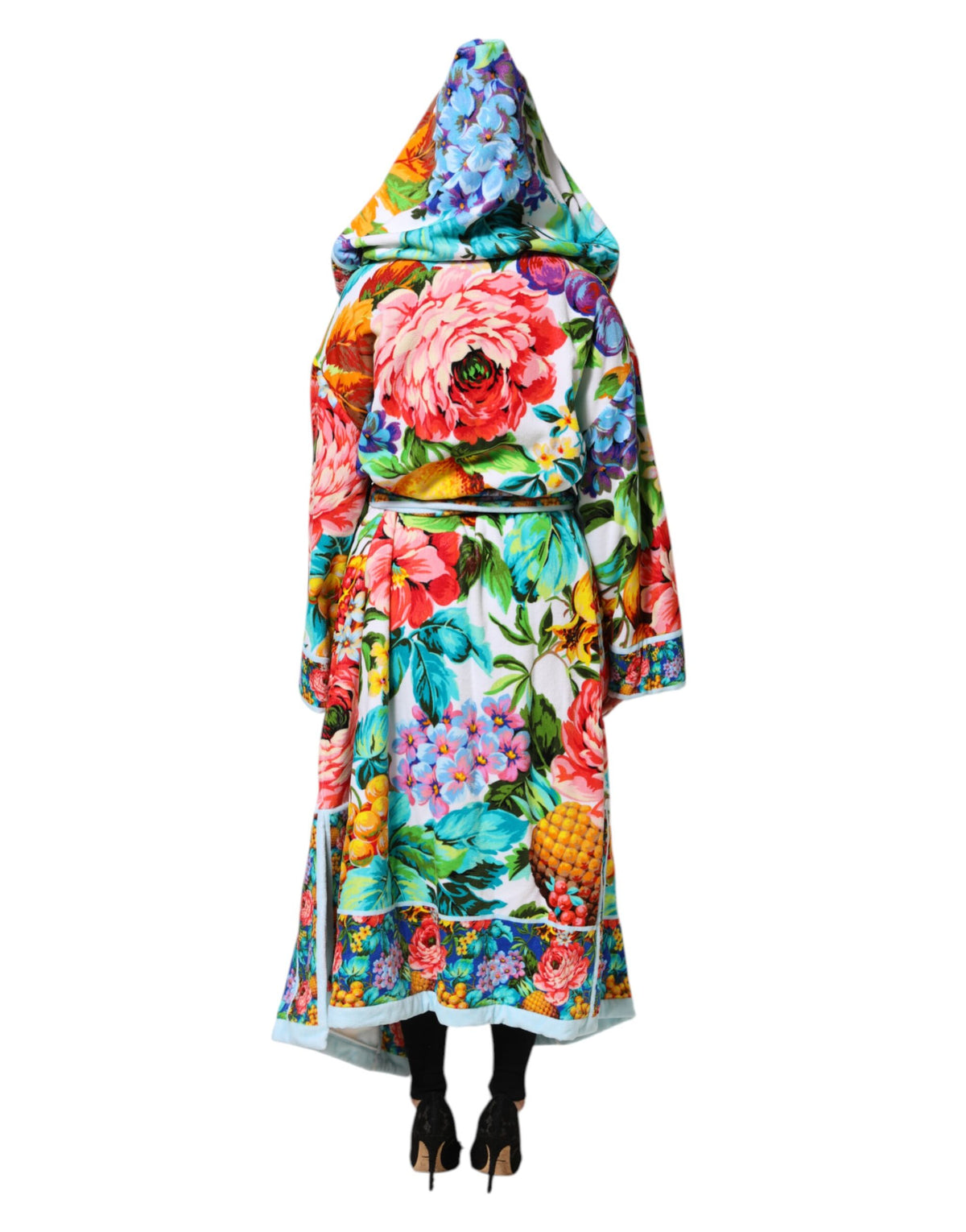 Dolce & Gabbana Multicolor Floral Print Belted Bathrobe Coat Jacket