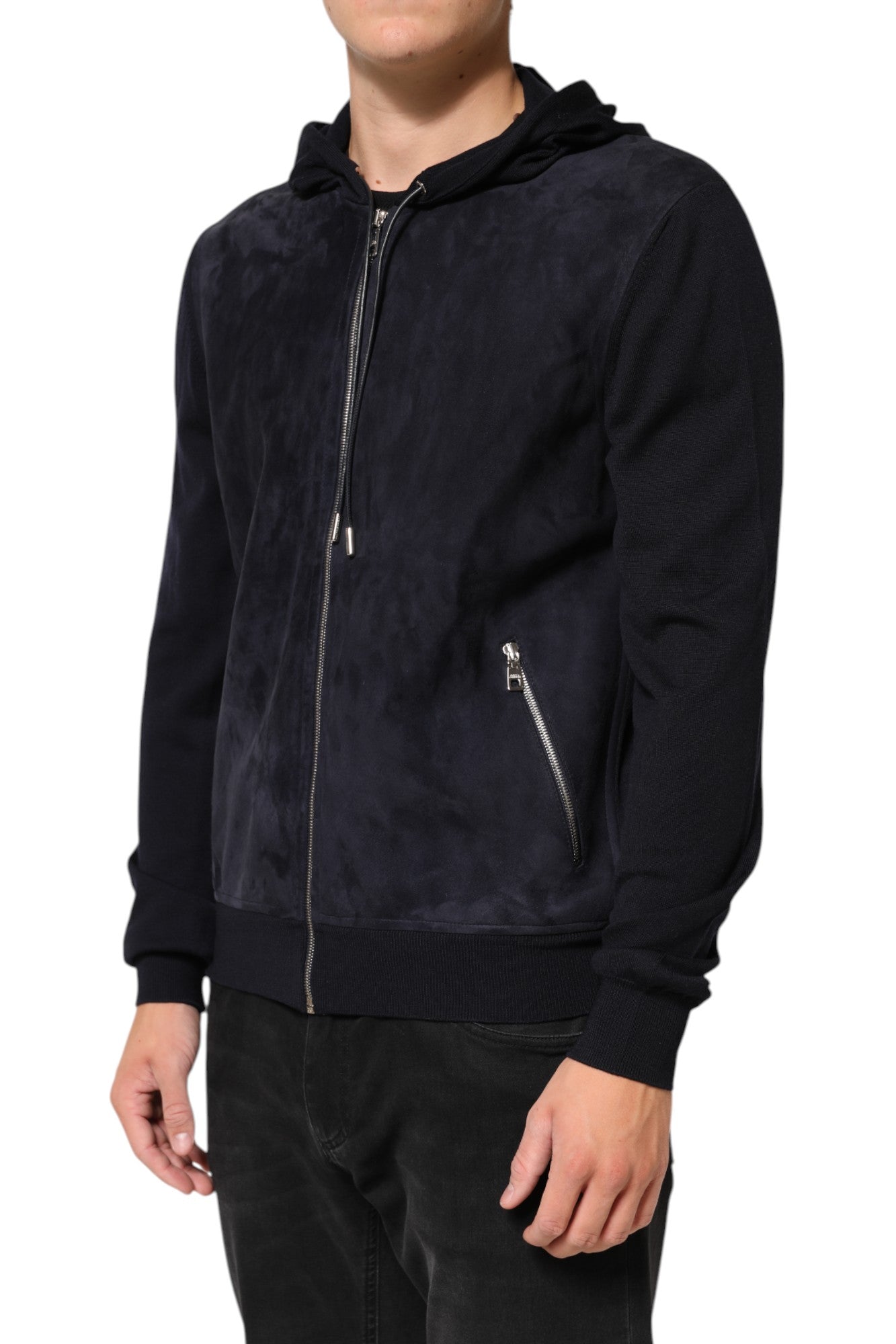 Dolce & Gabbana Black Leather Full Zip Hooded Blouson Jacket