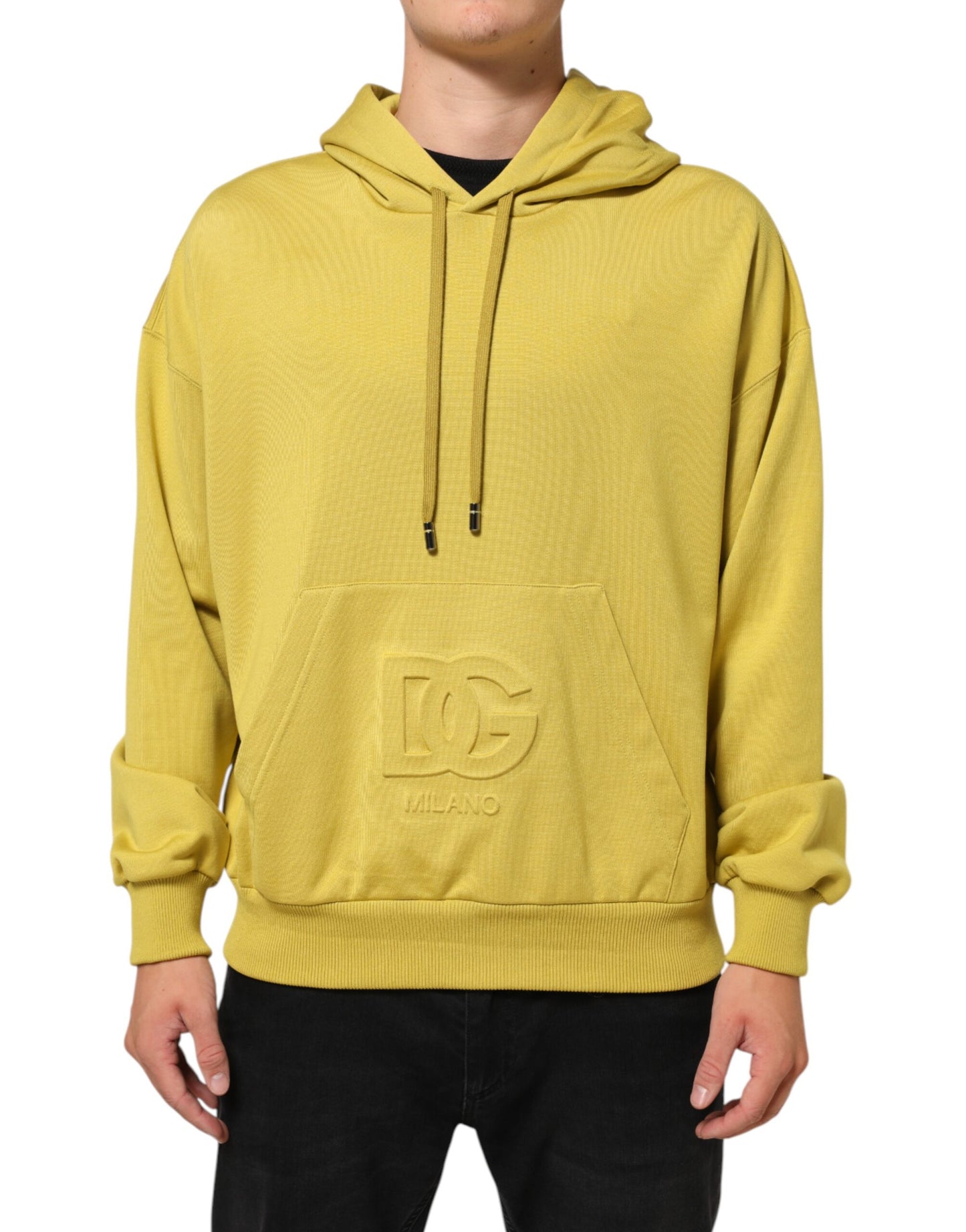 Dolce & Gabbana Yellow Logo Cotton Hooded Sweatshirt Sweater