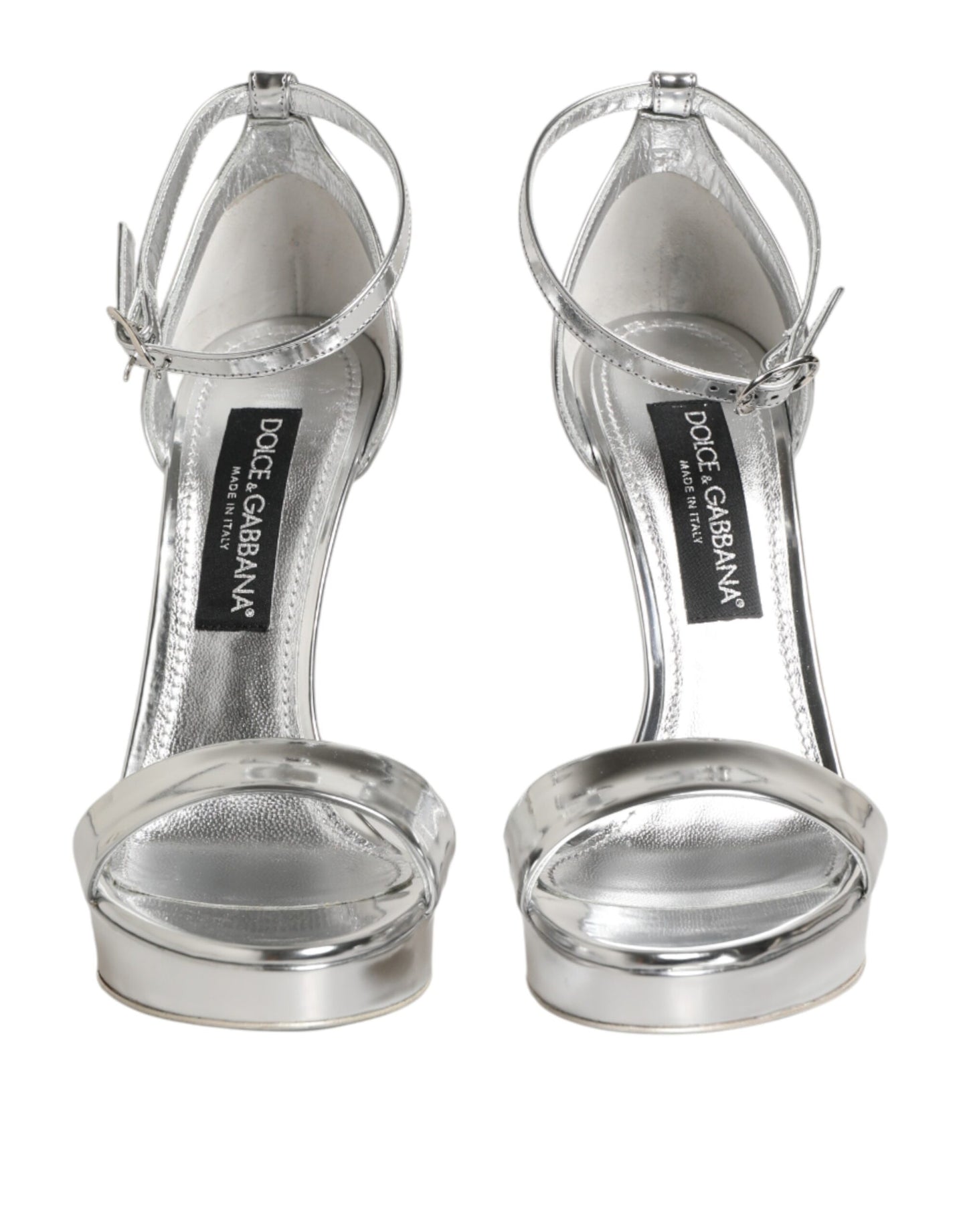 Dolce & Gabbana Silver Leather Platform Keira Sandals Shoes