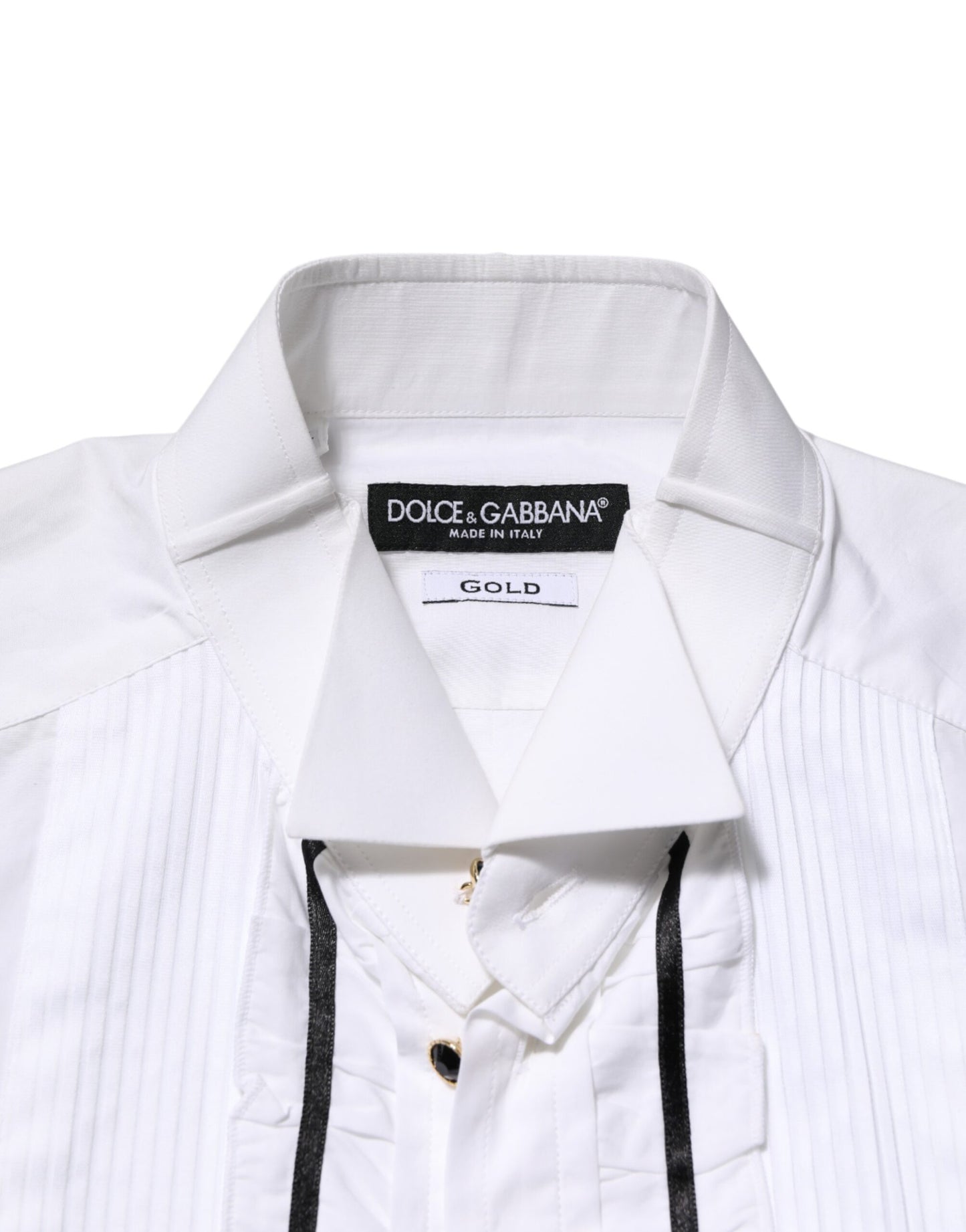 Dolce & Gabbana White Cotton Collared Long Sleeve GOLD Dress  Shirt