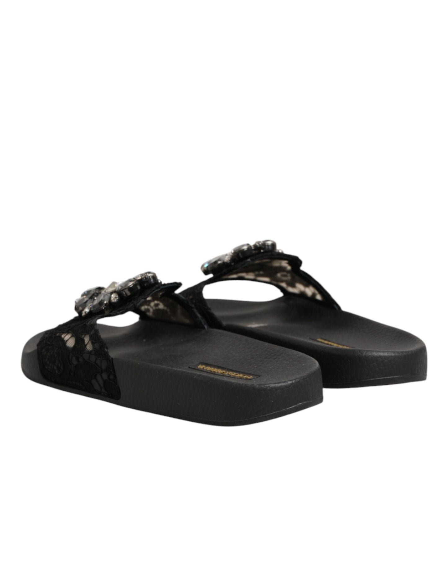 Dolce & Gabbana Black Devotion Matelassé Leather Slides Shoes