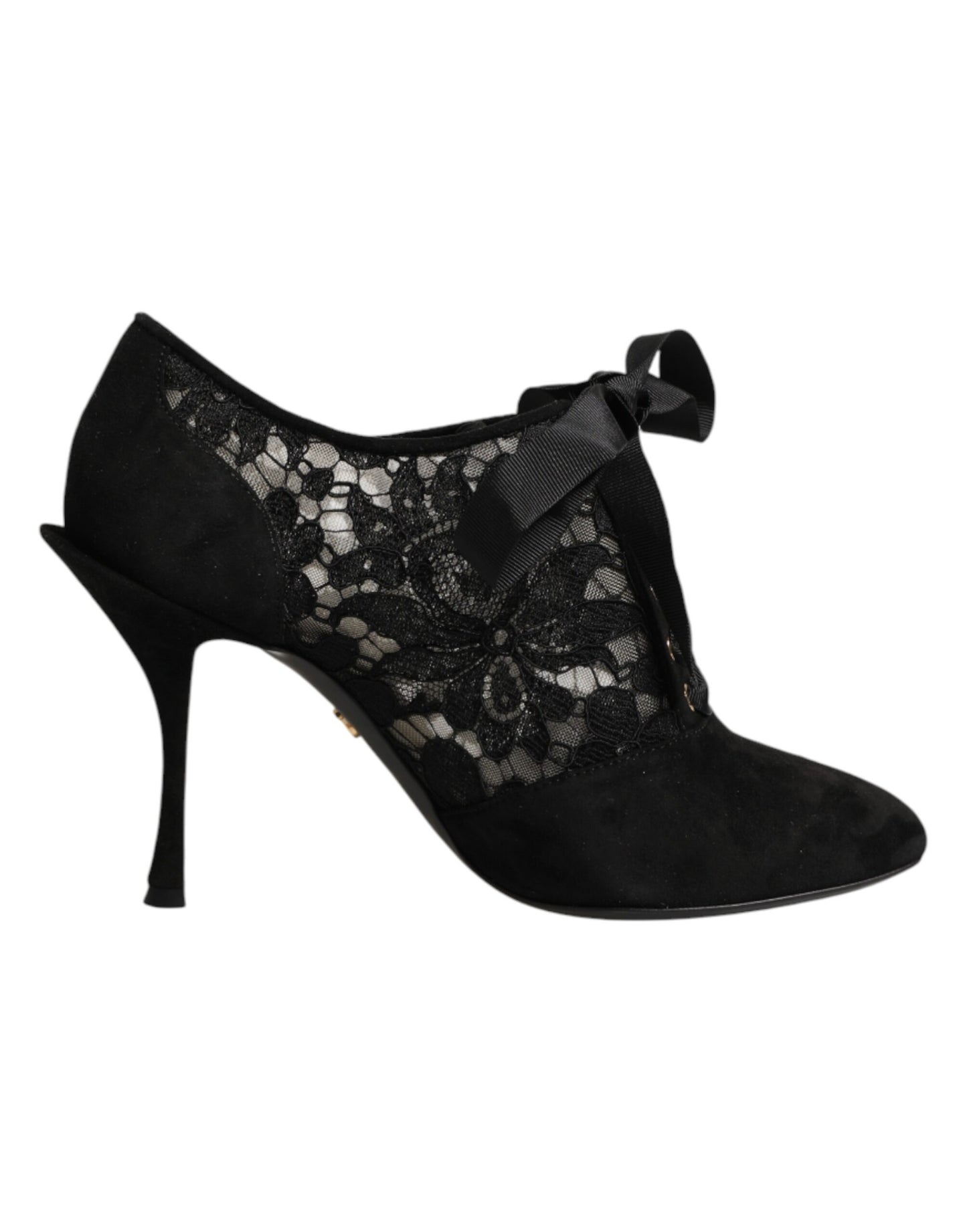 Dolce & Gabbana Black Floral High Heels LACE-UPS Pumps Shoes