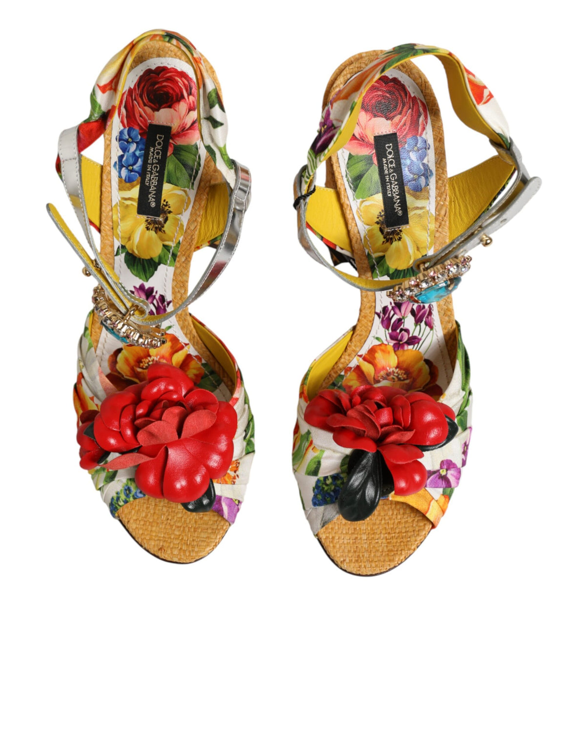 Dolce & Gabbana Multicolor Floral Crystal Embellished Sandals Shoes