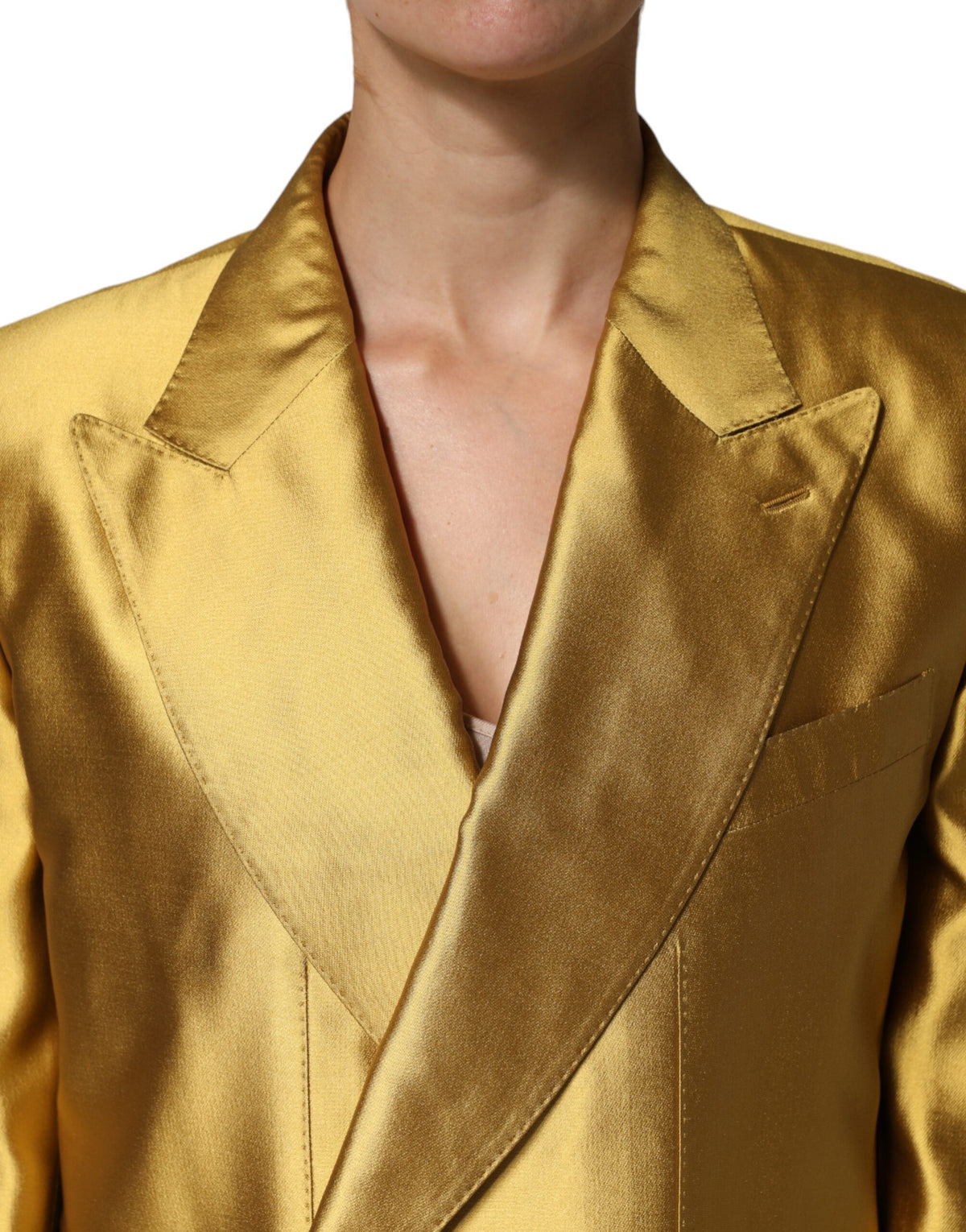 Dolce & Gabbana Gold Satin Long Sleeves Blazer Coat Jacket