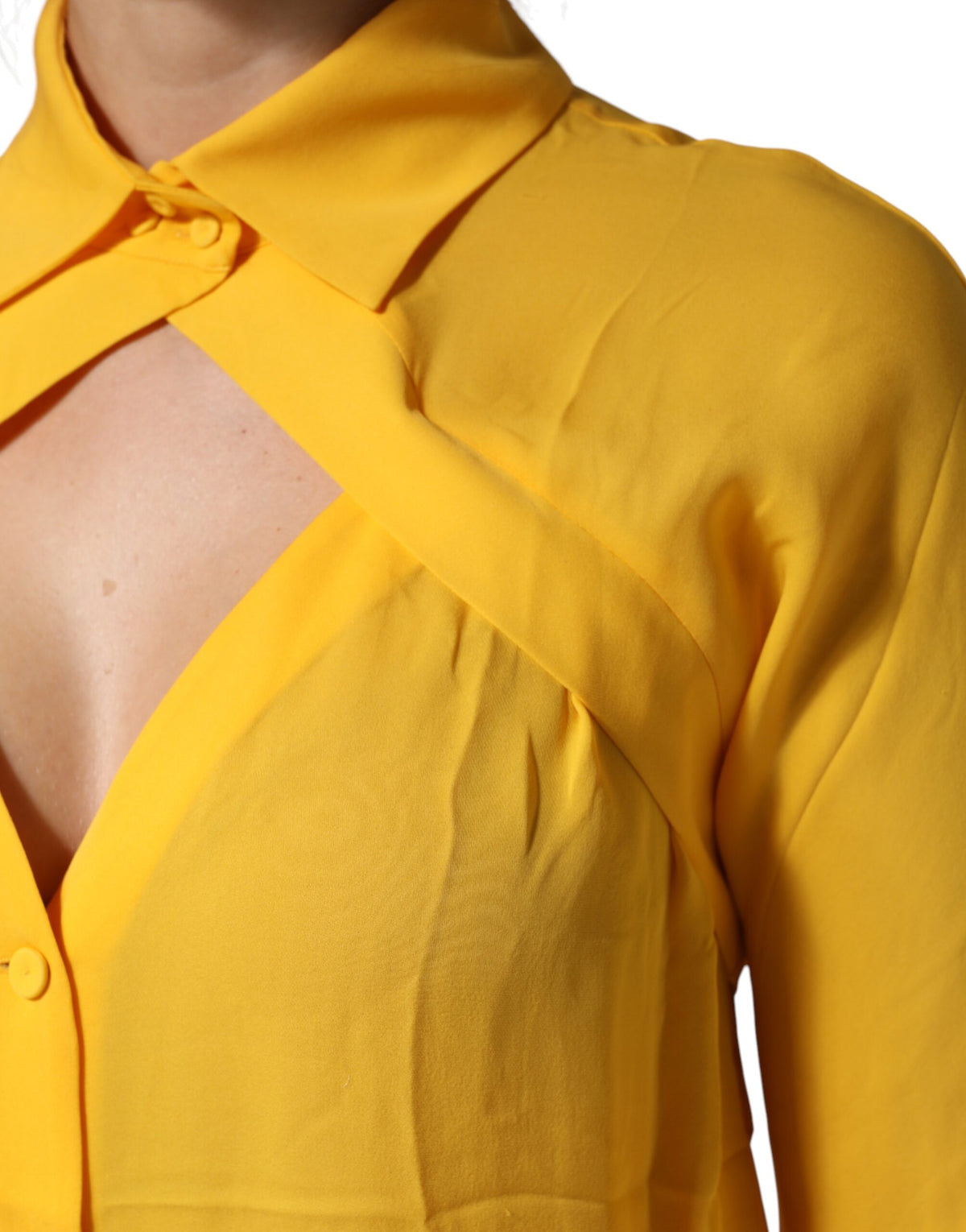Moschino Couture Yellow Silk Collared Long Sleeves  Top