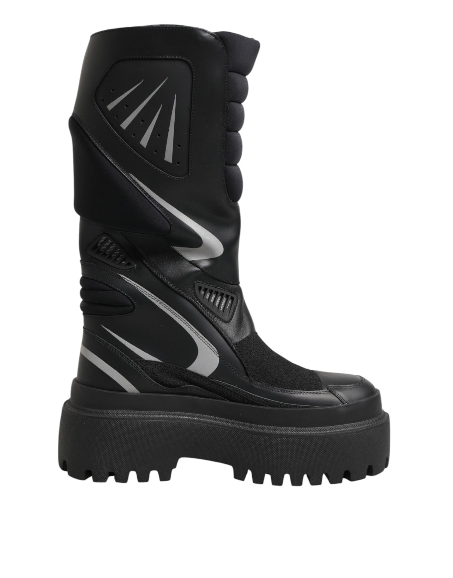 Dolce & Gabbana Black Leather Mid Calf Biker Boots Shoes