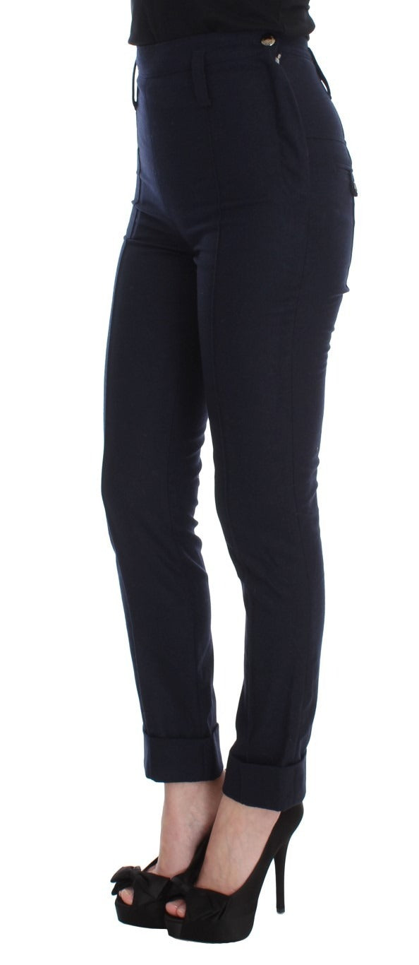 Ermanno Scervino Blue Virgin Wool Slim Fit Casual Pants