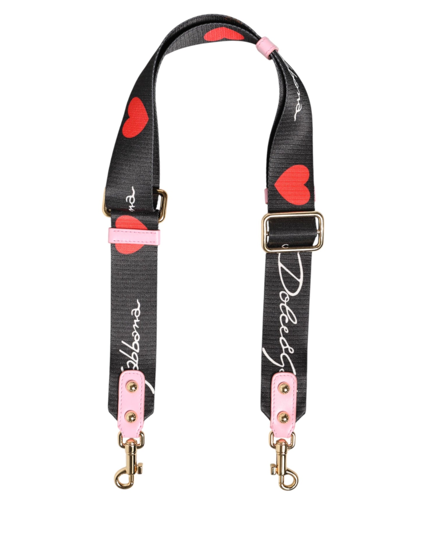 Dolce & Gabbana Strap Black Pink Canvas Heart Logo Bag Accessory Shoulder