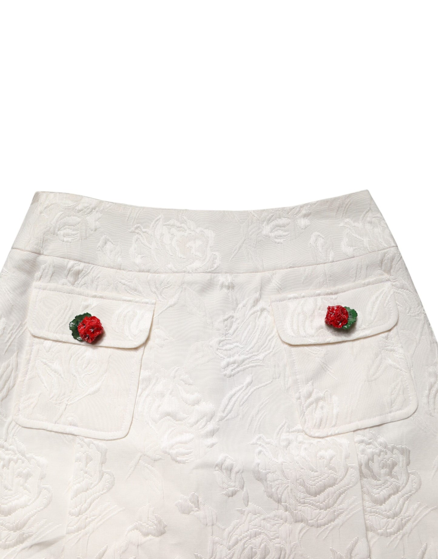 Dolce & Gabbana White Floral Brocade High Waist Mini Skirt