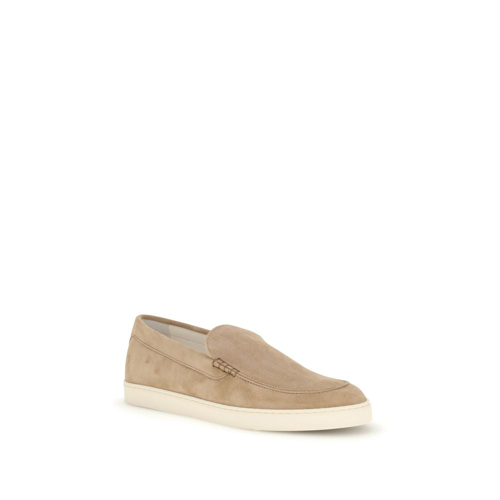 Brunello Cucinelli Beige Calf Leather Bos Taurus Slip-On Loafers