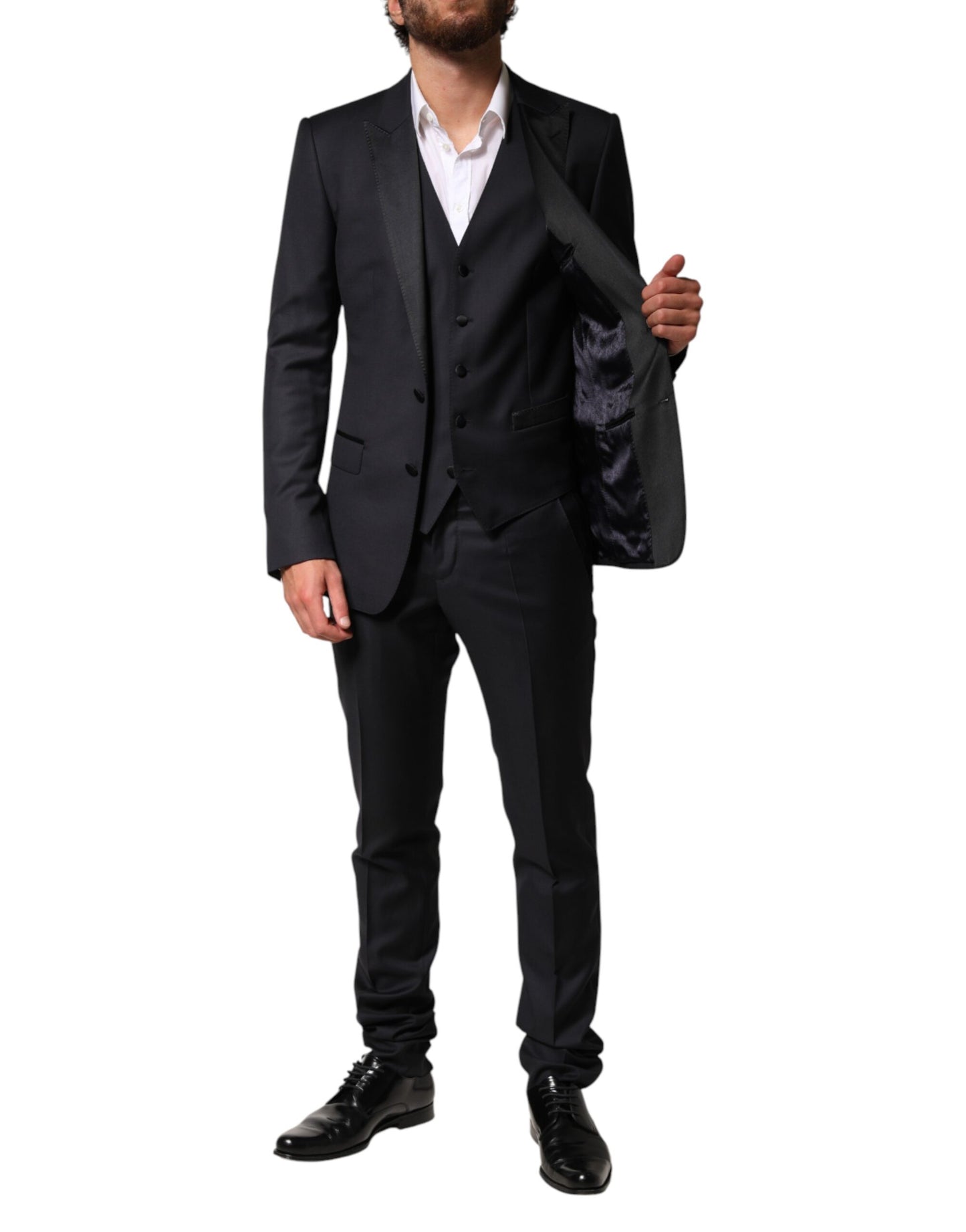 Dolce & Gabbana Black Wool Single Breasted 3 Piece Men Suit