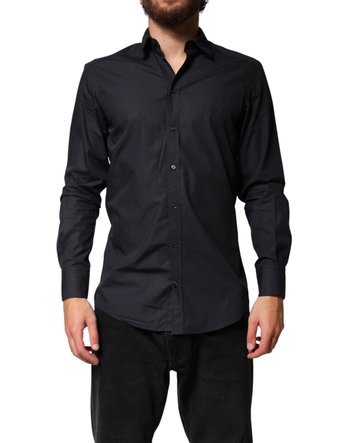 Dolce & Gabbana Black Cotton Long Sleeves Dress Formal Shirt
