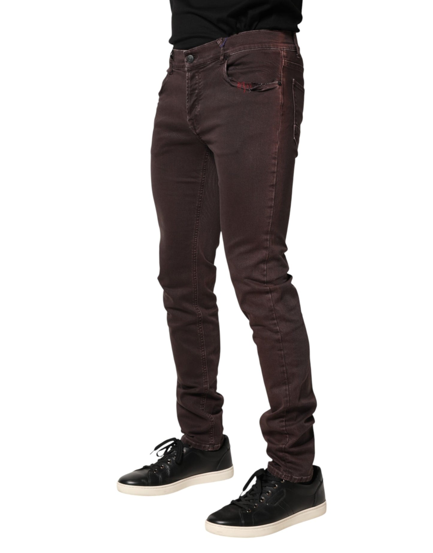 Daniele Alessandrini Brown Cotton Mid Waist Skinny Men Denim Jeans