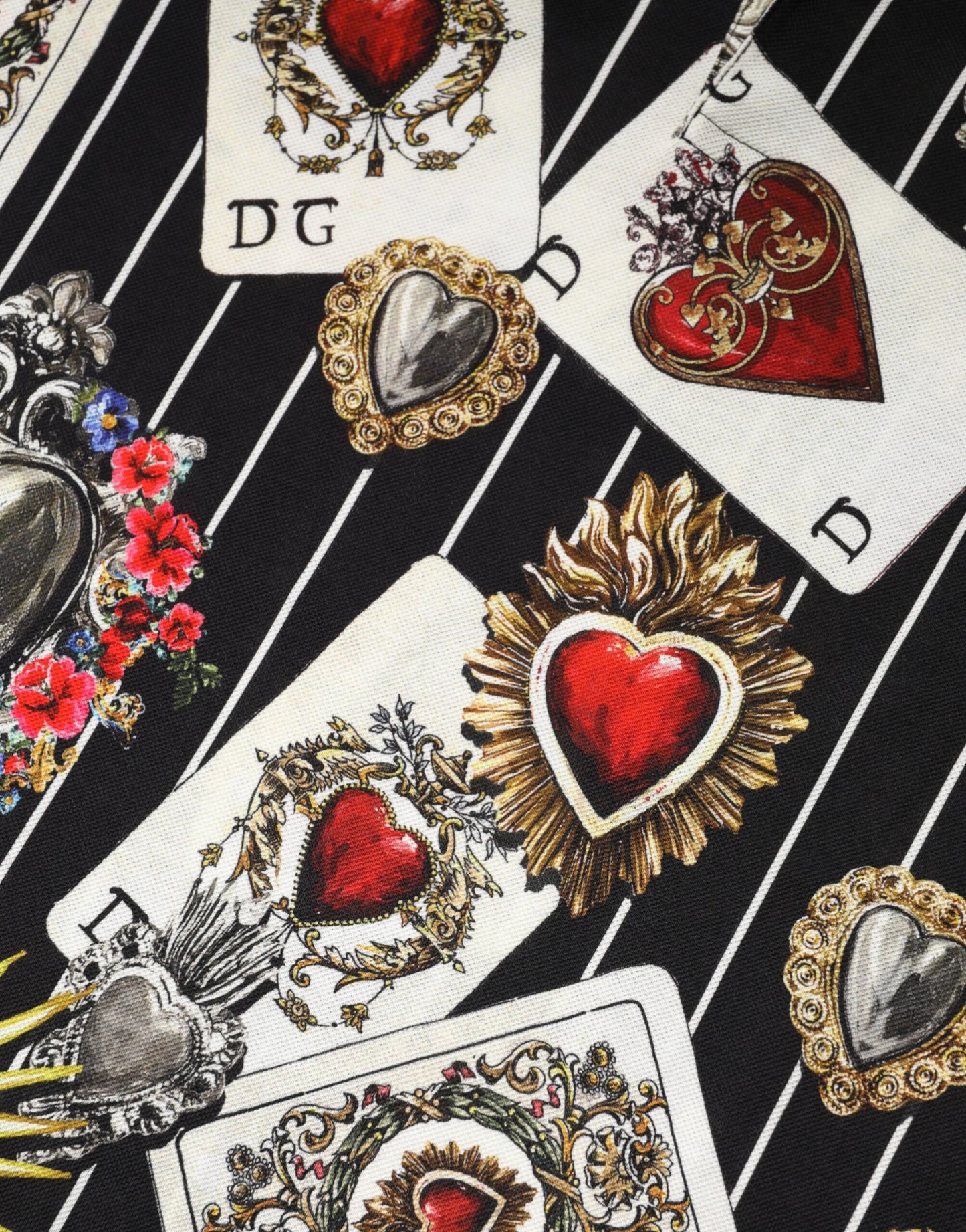 Dolce & Gabbana Black Card Heart Print Cotton Polo T-shirt