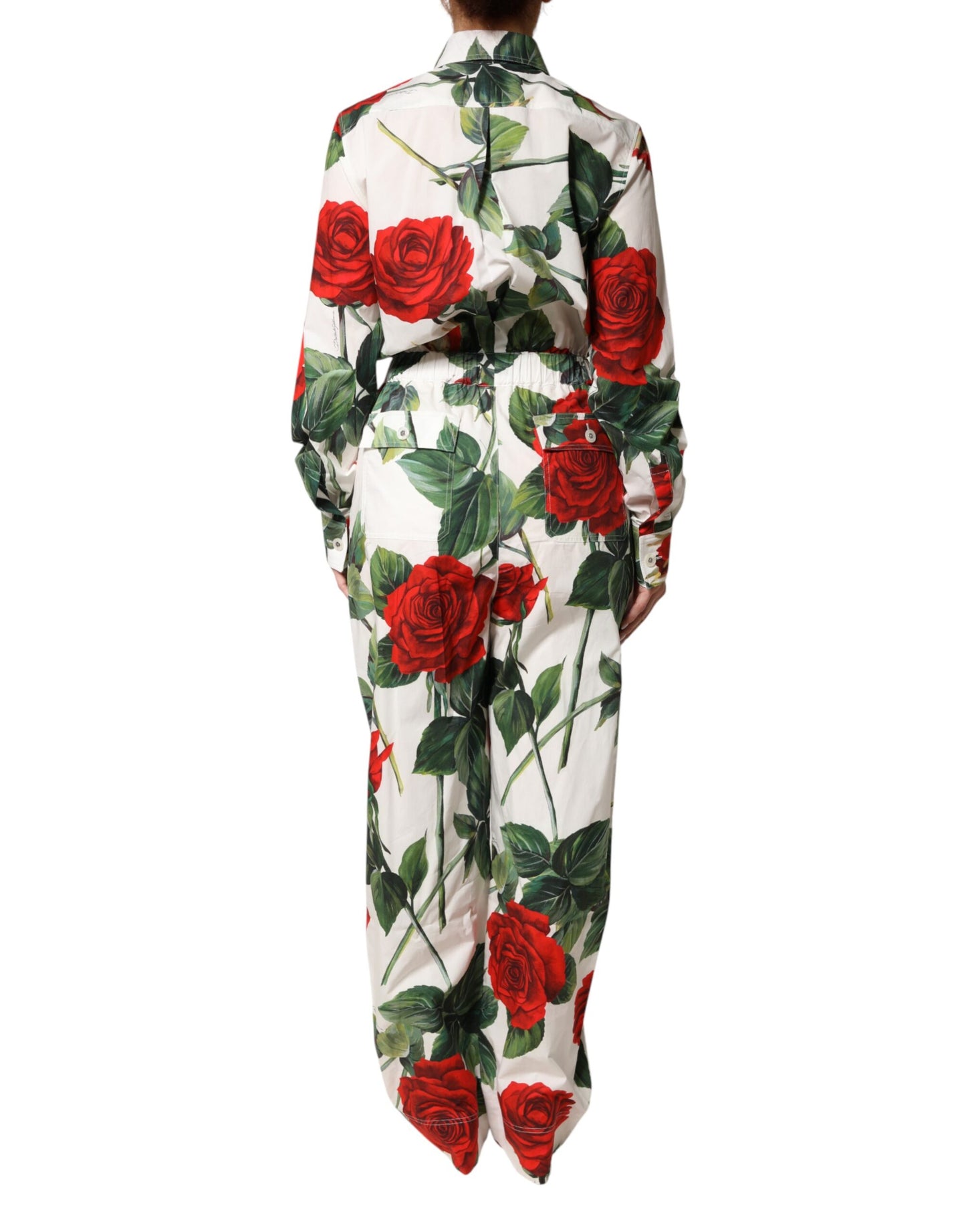 Dolce & Gabbana White Floral Print Cotton Jumpsuit Dress