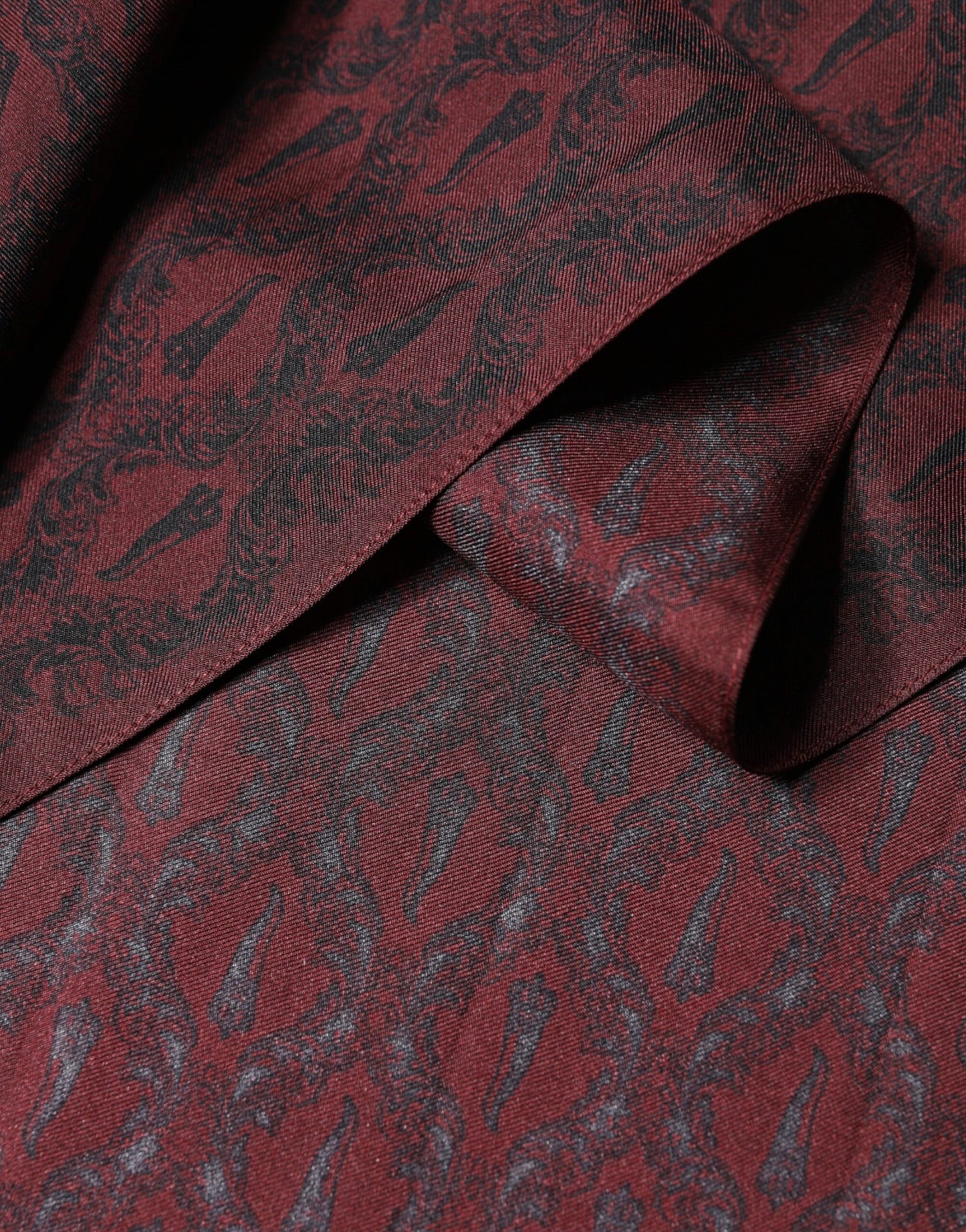 Dolce & Gabbana Maroon Patterned Silk Wrap Foulard Men 133cm x 22cm Scarf