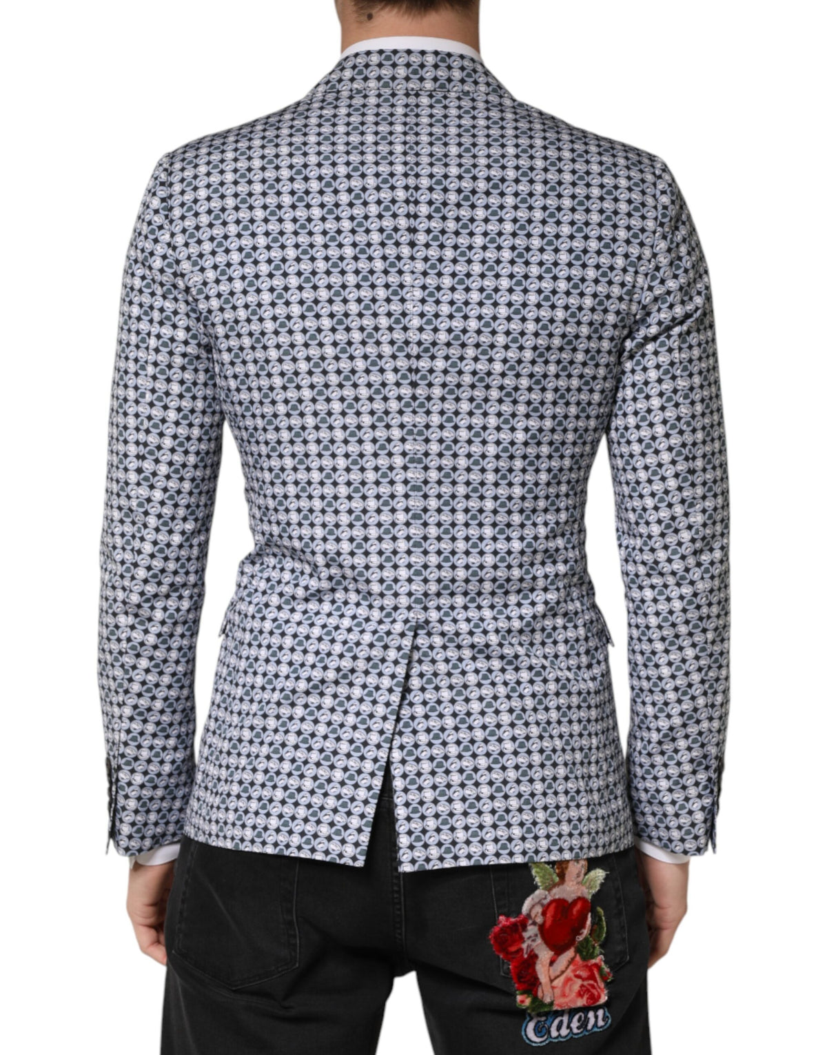 Dolce & Gabbana Blue Cotton Patterned Single Breasted Blazer