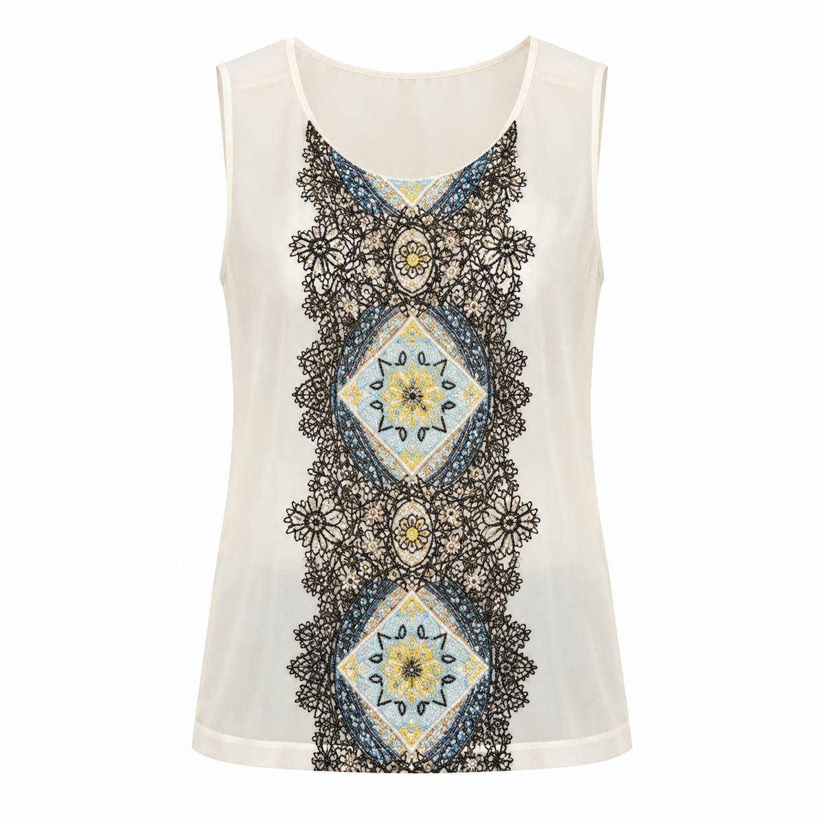 Dolce & Gabbana White Silk Sleeveles T-Shirt