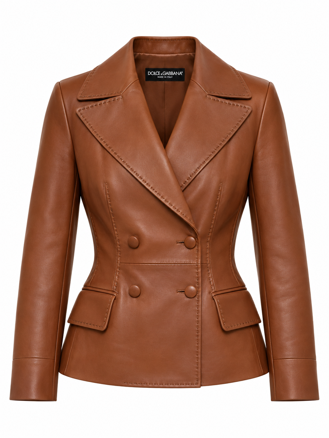Dolce & Gabbana Brown Calfskin Leather Jacket